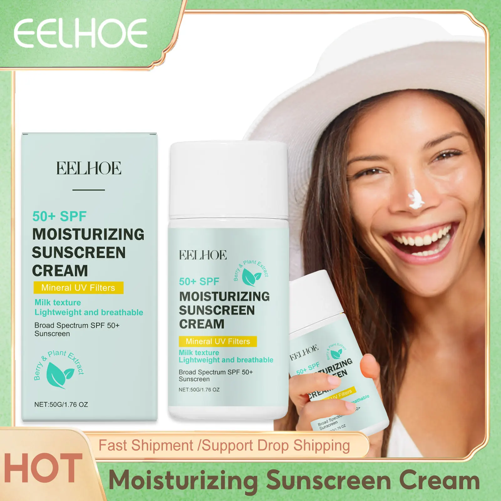 

Moisturizing Sunscreen Cream SPF50+ Oil Control Sun Block Anti Sunburn Sun Protection Cream Anti UV Rays Hydrated Skin Sunscreen