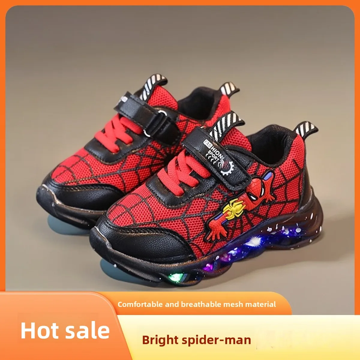 

Miniso 2025 Spiderman Sneakers with Lights - Illuminating Shoes for Big Kids, Unisex Casual Wear