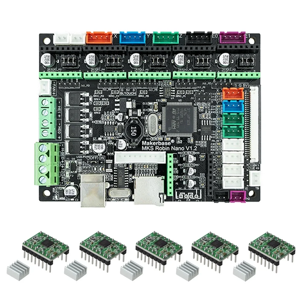 Placa de Controle Mainboard para Peças Impressora, MKS Robin Nano V1.2, 32 Bit Motherboard, Suporte Marlin2.0, TFT35, 3.5 "Touch Screen, ES-3D, Makerbase