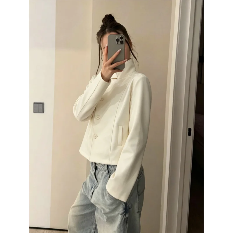 European and American cross border Autumn Winter New Y2K Women Stand Collar Button Solid Color Ins Slim Versatile Top