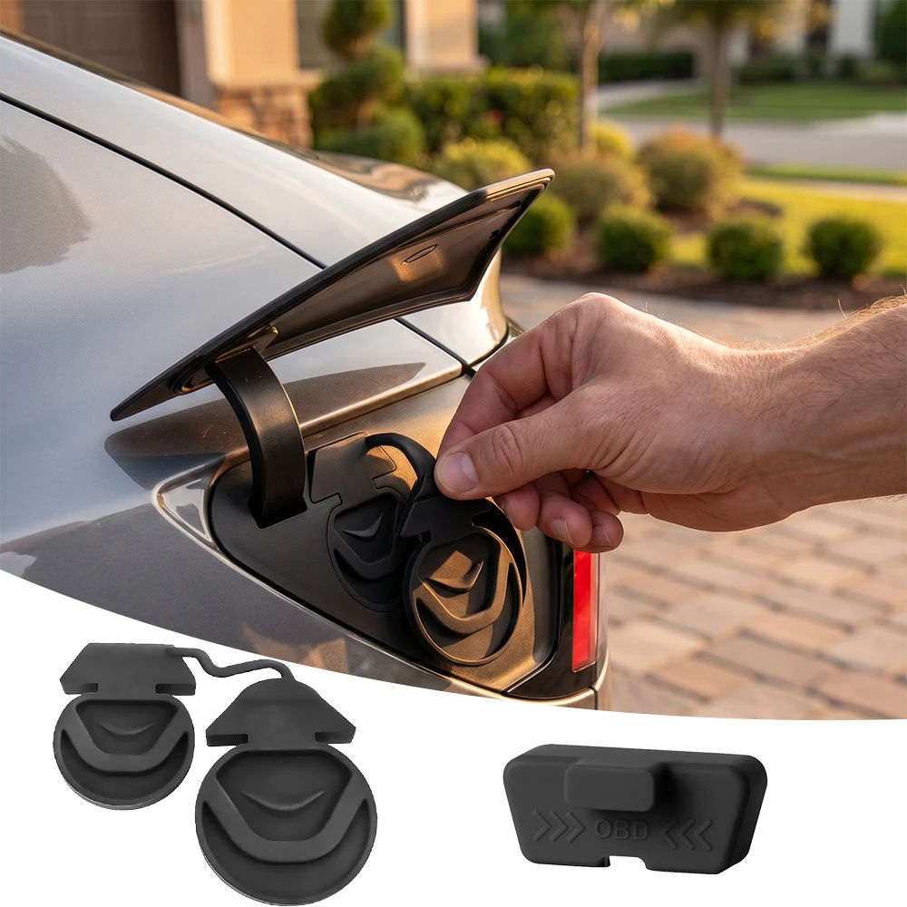Pour Tesla Model 3 Highland, Model Y Juniper, Model Y/3 YL : Cache-prise de charge en silicone pour voiture, protection de port OBD, étui de protection.