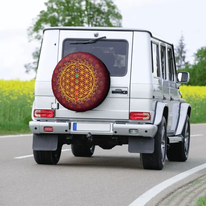 Flower Of Life Spare Wheel Tire Cover for Toyota Land Cruiser Prado Sacred Geometry Mandala Jeep RV SUV Camper 14\