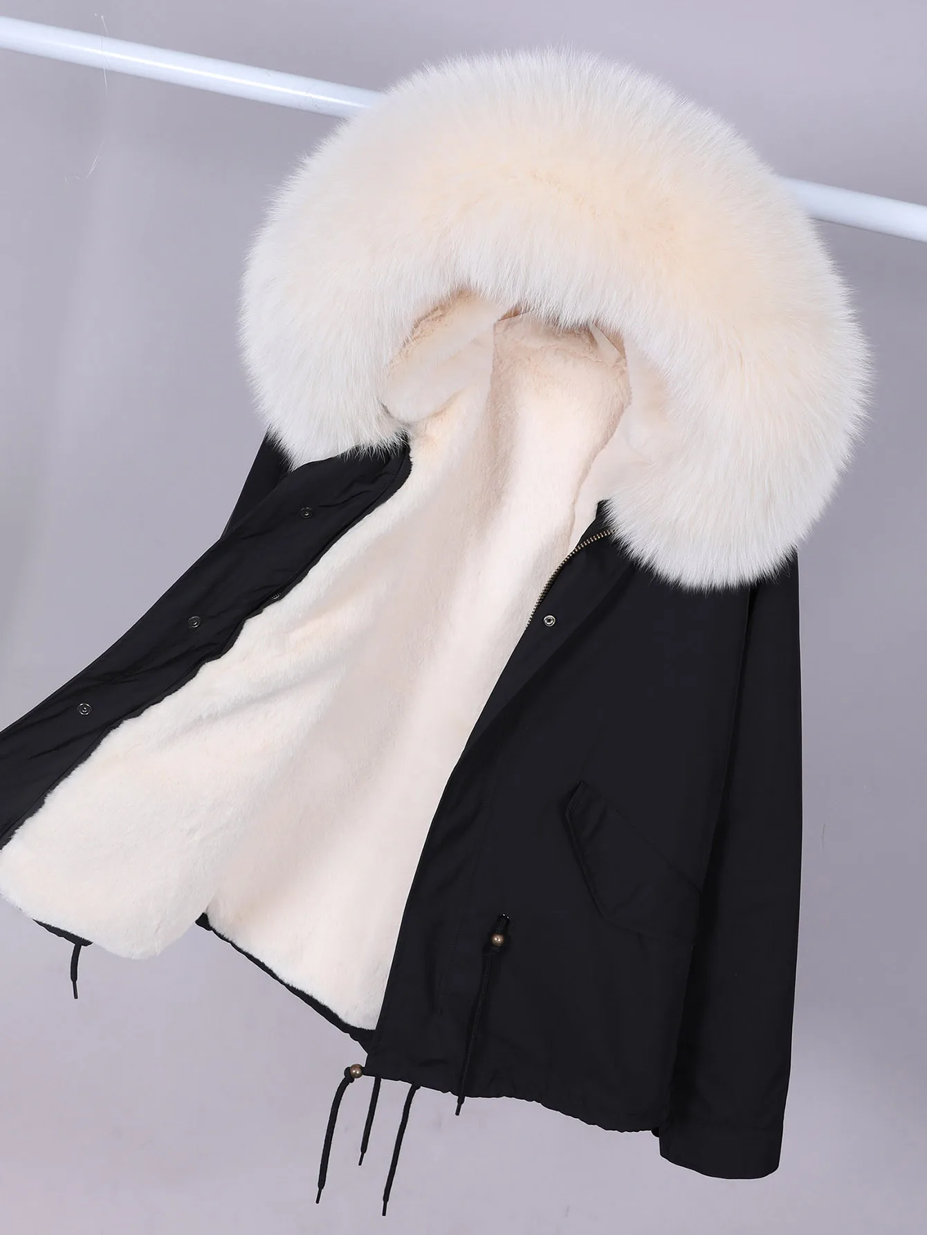 

Natural Real Fur Collar Winter Snow Woman Jacket Detachable Inner Lining Warm Hooded Parka Coat for Cold Weather
