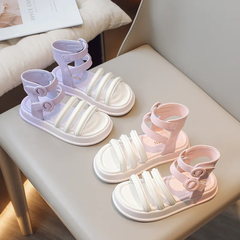 

Children Roman Sandals for Girls Versatile Multicolor Open Toe Kids Shoes Casual Soft Sole Princess Shoes High-top Beach Sandals