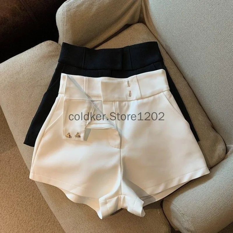 Shorts de perna larga de cintura alta para mulheres, streetwear elegante, preto, branco, sexy, clube, magro, quente, novo, Y2K