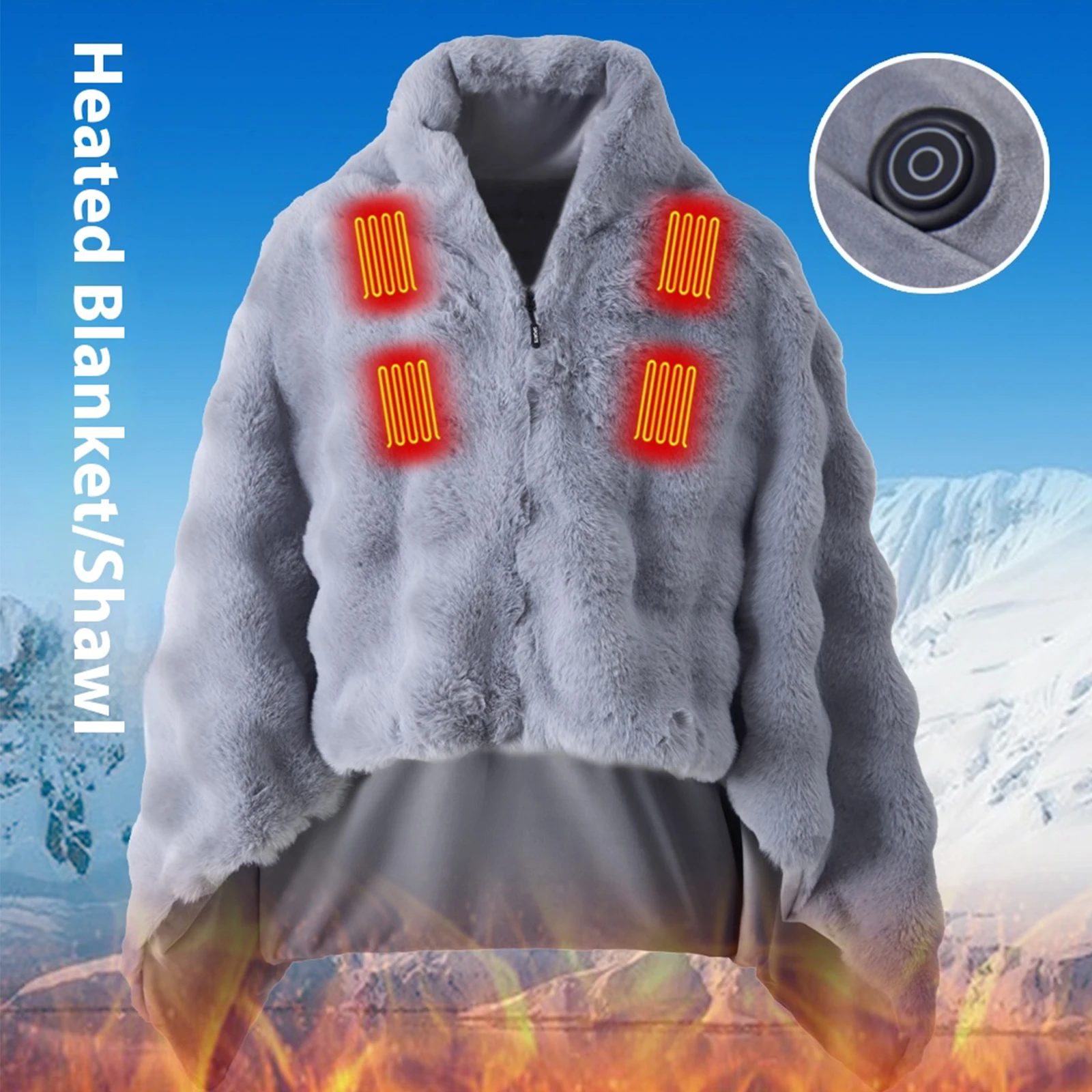 USB Electric Heated Blanket 3 Heating Levels Wearable Electric Blanket Shawl Wraps Double-Sided Thermal Blanket for Home Camping