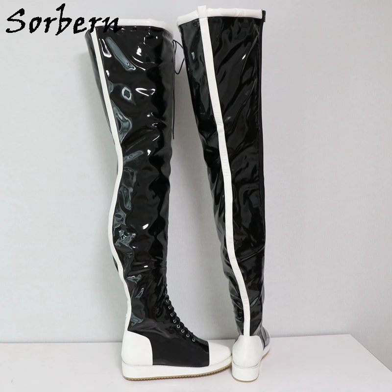 Sorbern 95Cm Super Długie Buty Dla Kobiet Wygodne Wysokie Obcasy Klinowe Zapinane Na Zamek Czerwono-Czarne Unisex Styl Buty Rozmiar Niestandardowy