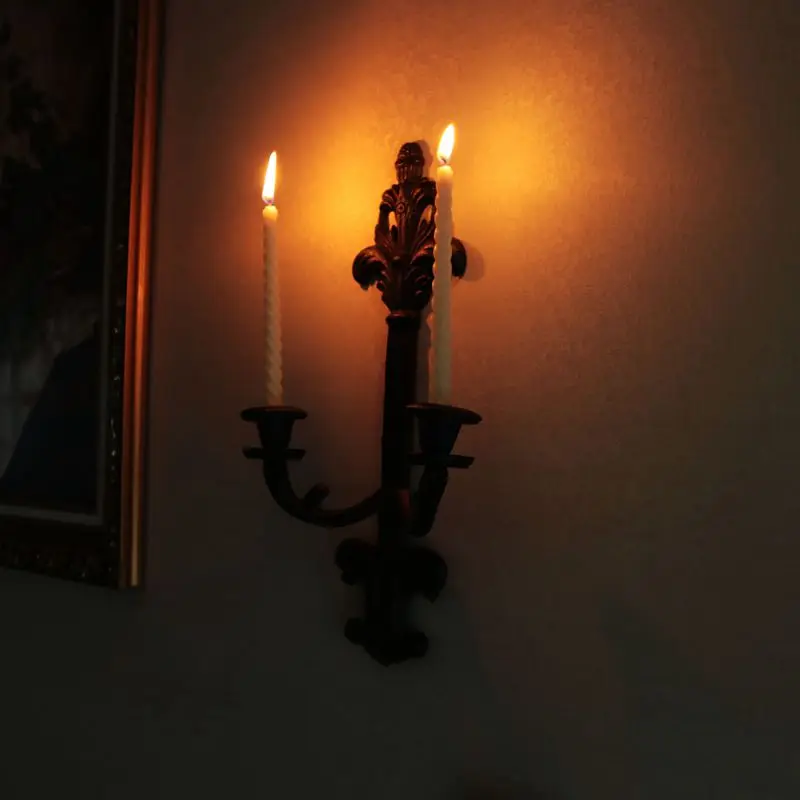 Vintage Cast Iron Craft Double Head Wall Sconce Iron Candle Holder Candle Lamp Heavy Duty Wall Home Hanging Ornament