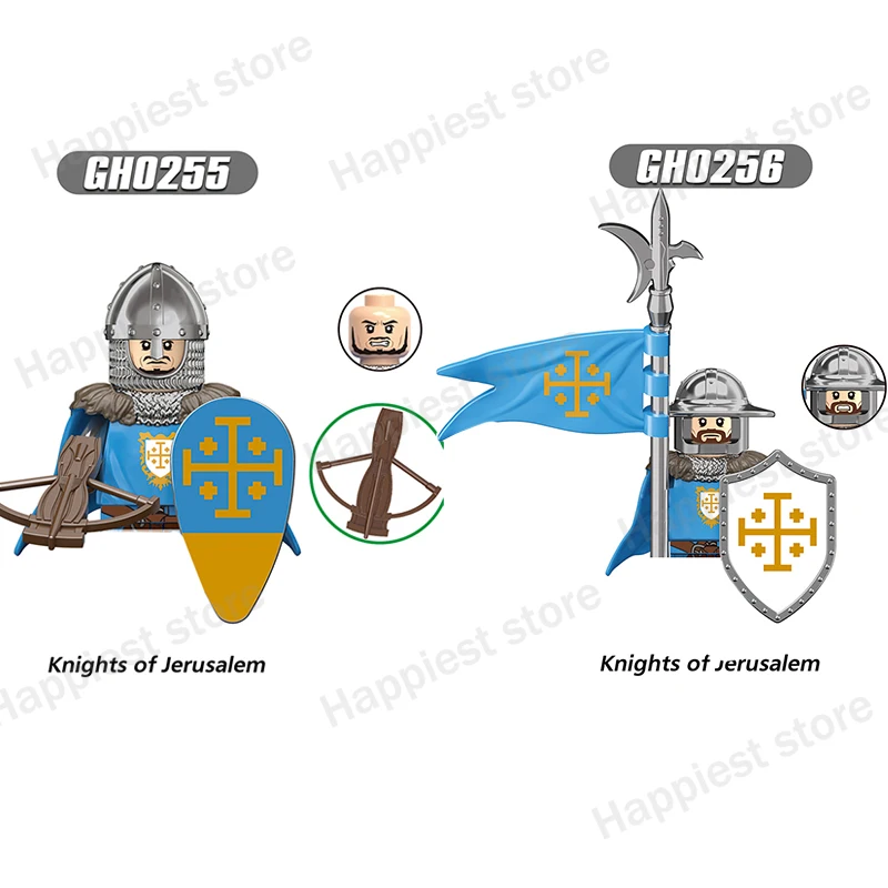 MOC Medieval Jerusalem Knight Figures Building Blocks Warrio Soldier Sword Shield Weapon Temple of God Castle Bricks Kids Toys