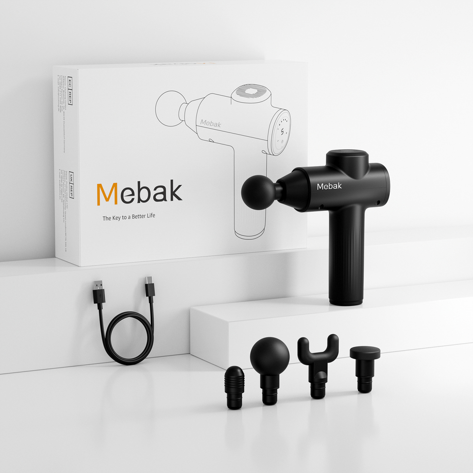 Mebak⑦ New Massage Gun Fascia Deep Muscle Relax Body,1-5 Adjustment,2000-2800RPM/minute,1 year maintenance,750g,USB-C