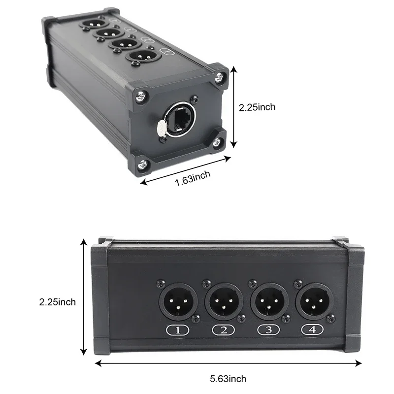 Imagem -05 - Alumínio Ethernet Converter Box com Interruptor de Alimentação Conectores Xlr Extensor de Sinal Adaptador Dmx Rj45 Cat6 para 3pin Pro-c Novo