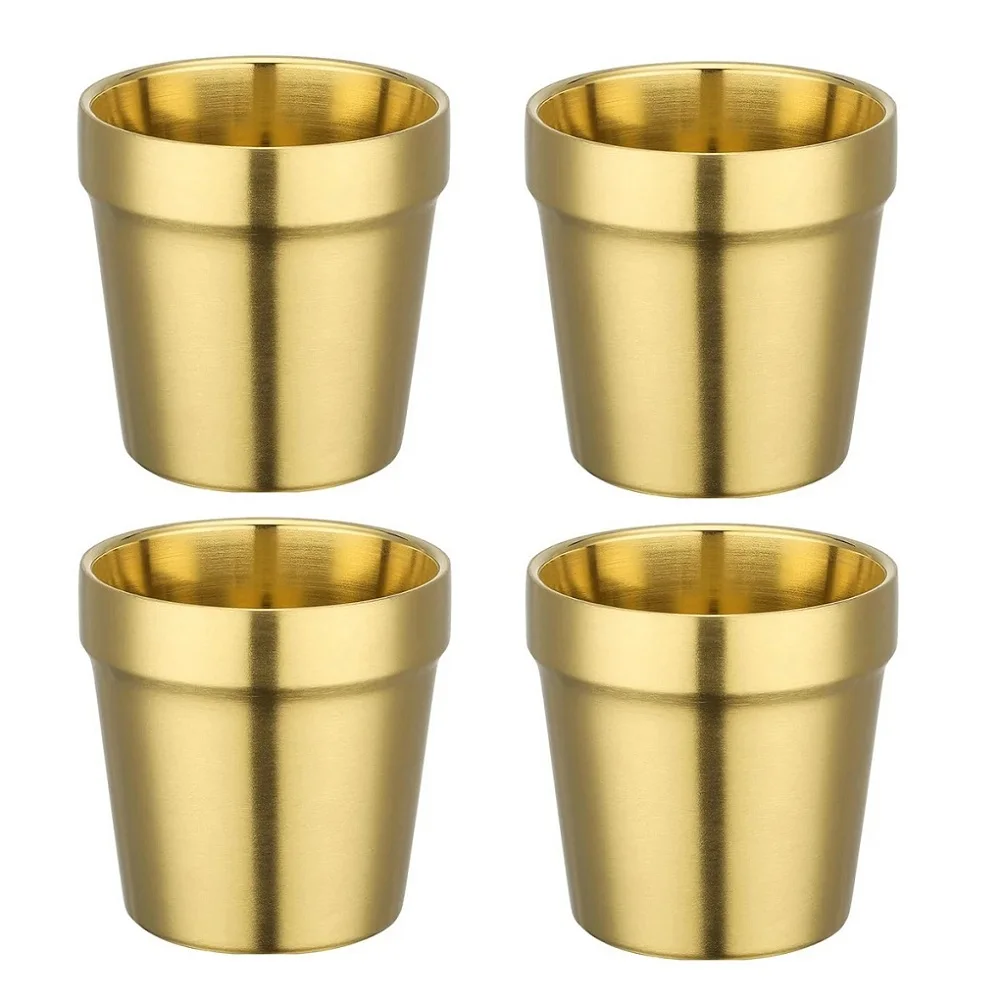 4pcs 175ml Stackable Double Walled Stainless Steel Coffee Cups 304 Food Safe Vacuum Insulated Tea Mugs for Travel Daily