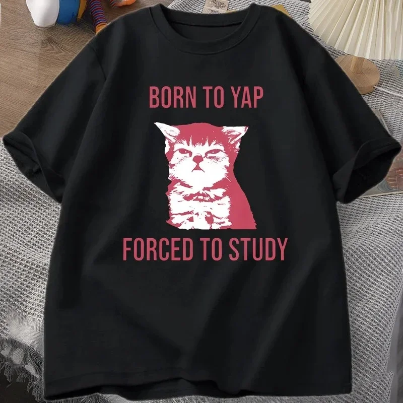 To Learn Funny Cat Expression Pack Retro Cute Cat Short-sleeved Printed Graphic Harajuku Short Sleeve Casual Aesthetic Clothes