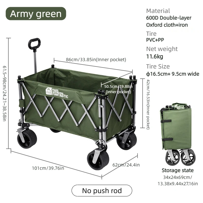 BISINNA Campingwagen Utility Opvouwbare trolley met opening aan de achterkant Draagbare, robuuste terreinwagen voor buitenpicknick op het strand