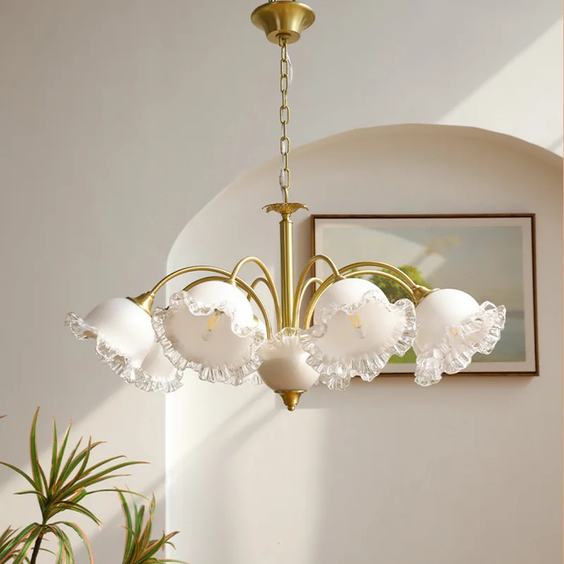American Pastoral Pendant Lights Milk White Glass Lampshade LED Hanging Lamps Living Room Homestay Hotel Lobby Luxury Fixtures
