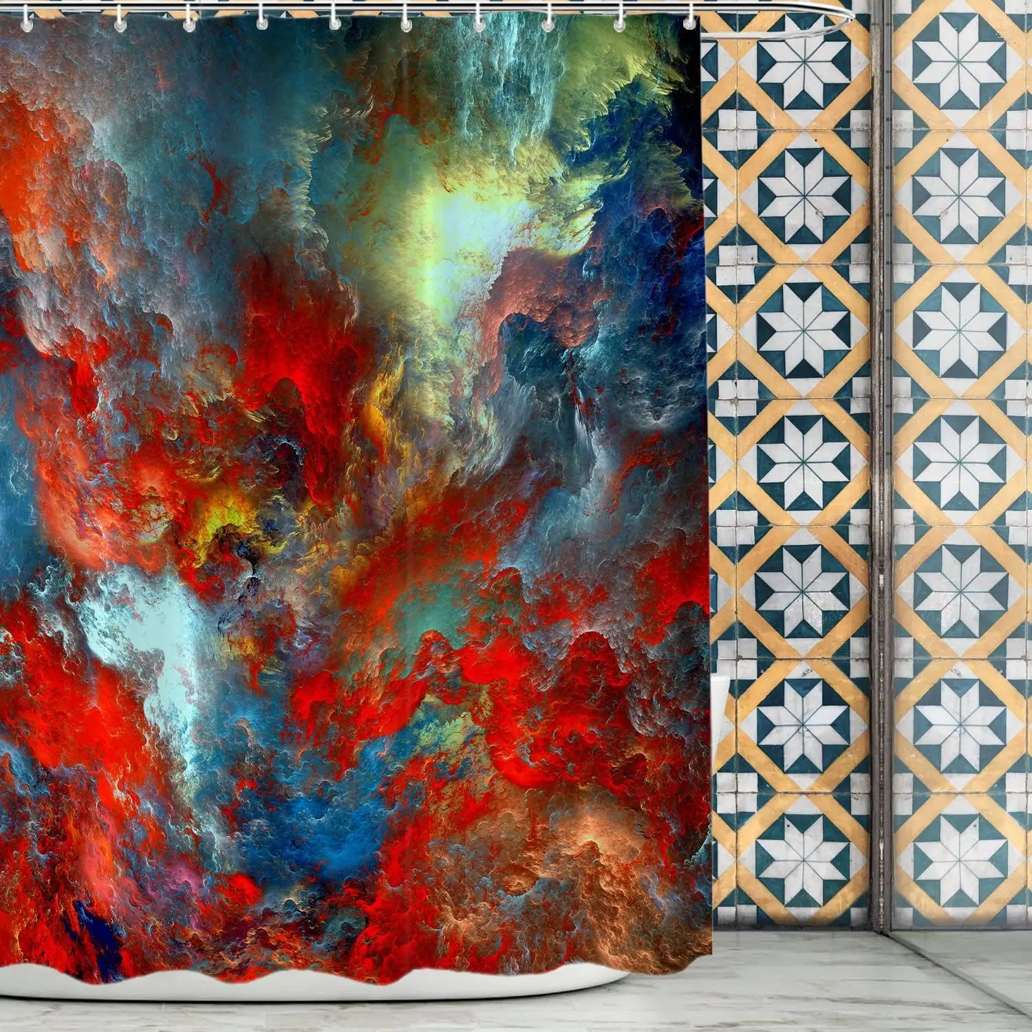 

Abstract Galaxy Shower Curtain Cosmic Cloud Art Bathroom Decor Space Inspired Bath Curtain Vibrant Color Design Modern Home