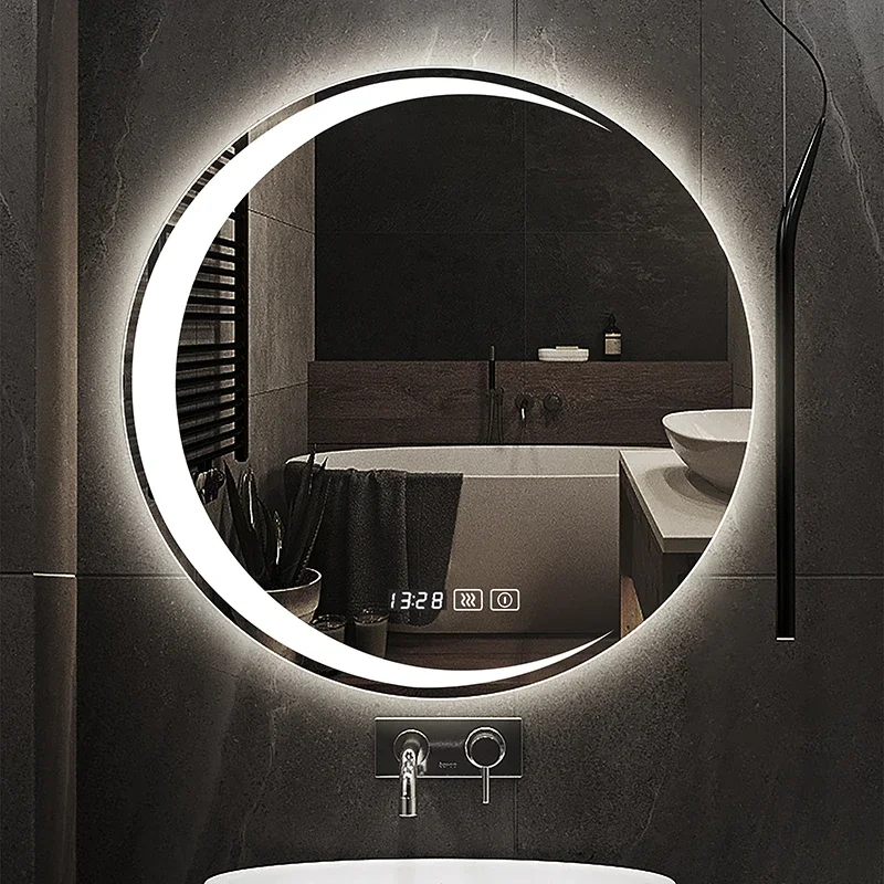 

Round LED Toilet Bath Smart Desktop Nordic Creative Bathroom Mirror Funky Beauty Makeup Aesthetic Spiegel Wand Home Products