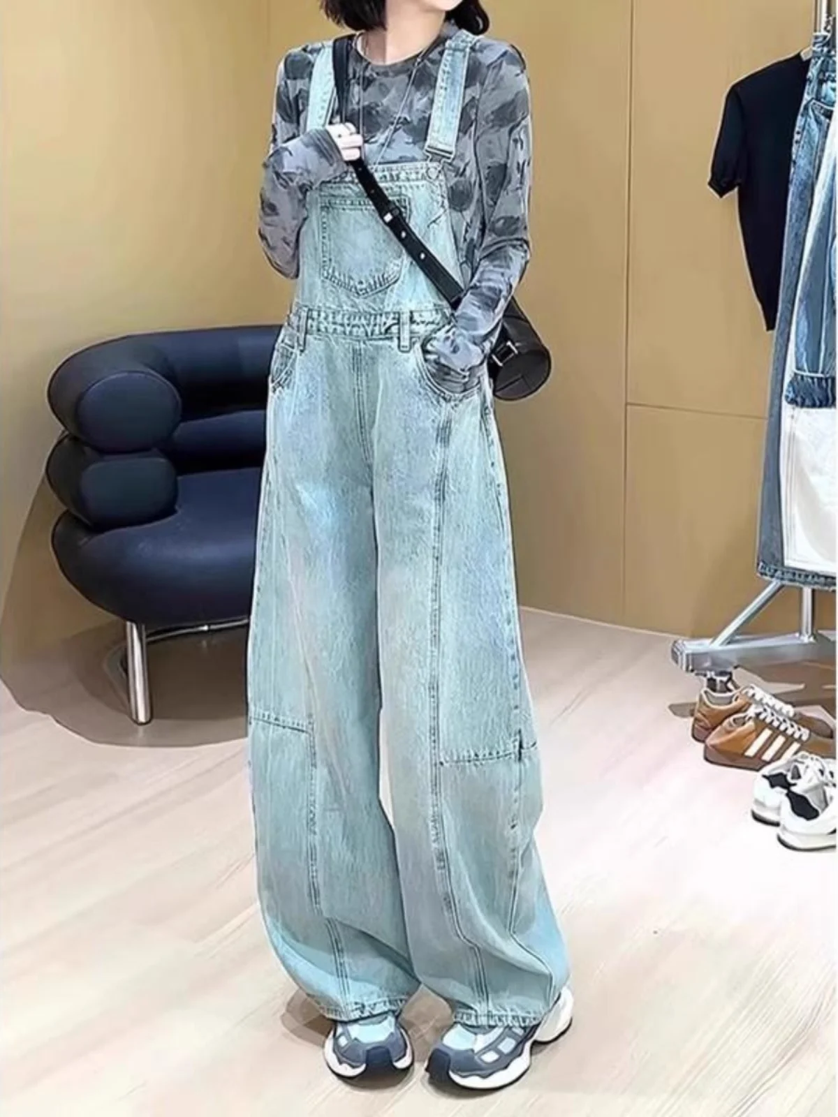

Light Wa Denim Overalls Women's Loose High Waist Slimming Korean Sle Spring 2026 Casual Wide Leg Pants Faion