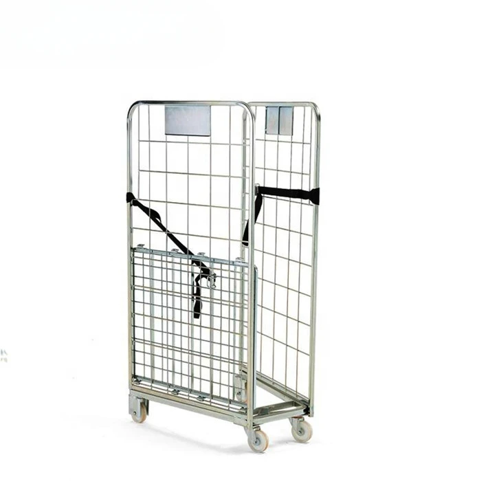 Welded nestable foldable metal supermarket storage cage system wire mesh roll container