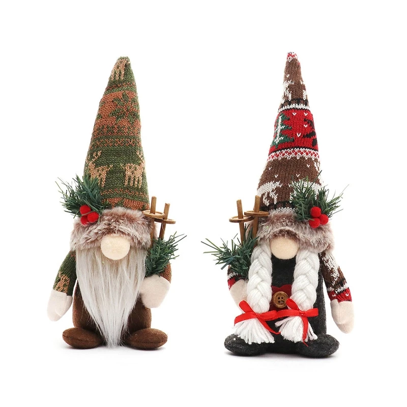 

Christmas Gnome Village Knitted Hat Plush Beard for Doll Elf Dwarf Ornament