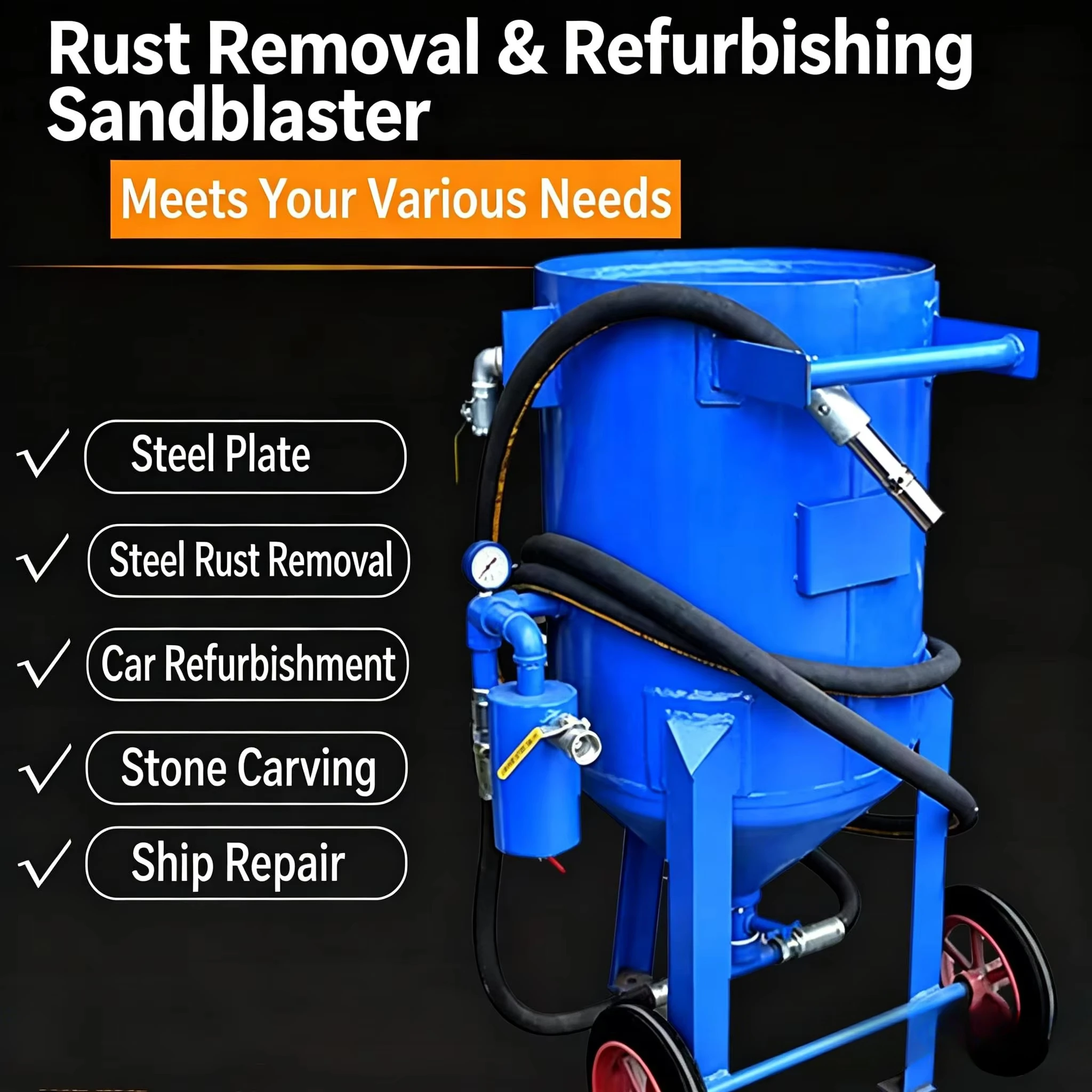 Manual Dry Mobile Pneumatic Simple Sandblasting Machine for Inner Wall of Pipeline Remove Rust Customized
