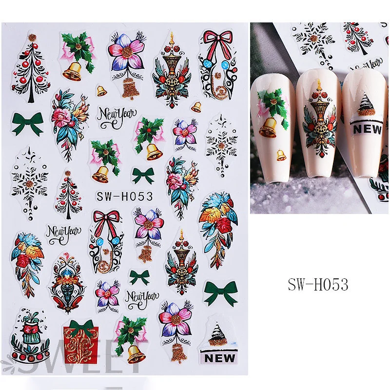 1 pz Cartoon Natale Nail Art Stickers Albero di Natale autoadesivo Fuochi d'artificio di Capodanno Decalcomania per unghie Decorazione per manicure