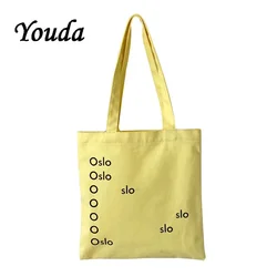 New Girls Canvas Shoulder Bag Women's Letter Printing Simple Female Handbag Student Fashion Large Capacity Reusable Shopping Bag