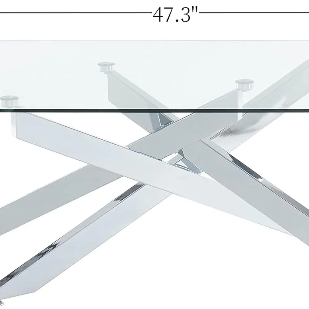 Modern Rectangular Coffee Table with Tempered Glass, Metal Legs, 47.3 x 23.6 x 18.1, Silver Finish