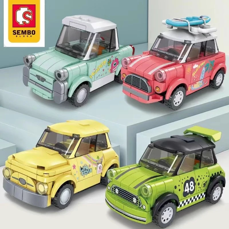 SEMBO retro classic car building blocks assembled children's toys mini  model cool birthday gift kawaii figure ornaments