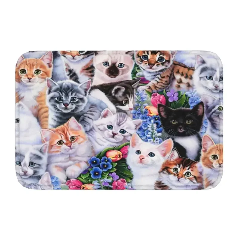 1pc Spring Kittens Loving Floor Door Kitchen Bath Mats Anti-Slip Indoor Cute Bengal Persian Cat Doormat Garden Entrance Carpet