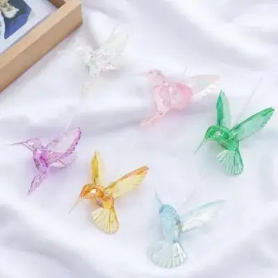 

6pcs Colorful Hummingbird Cage Gift Decorations Acrylic Home Crystal Hanging Bird Ornament for Christmas Party Bedroom Ceiling