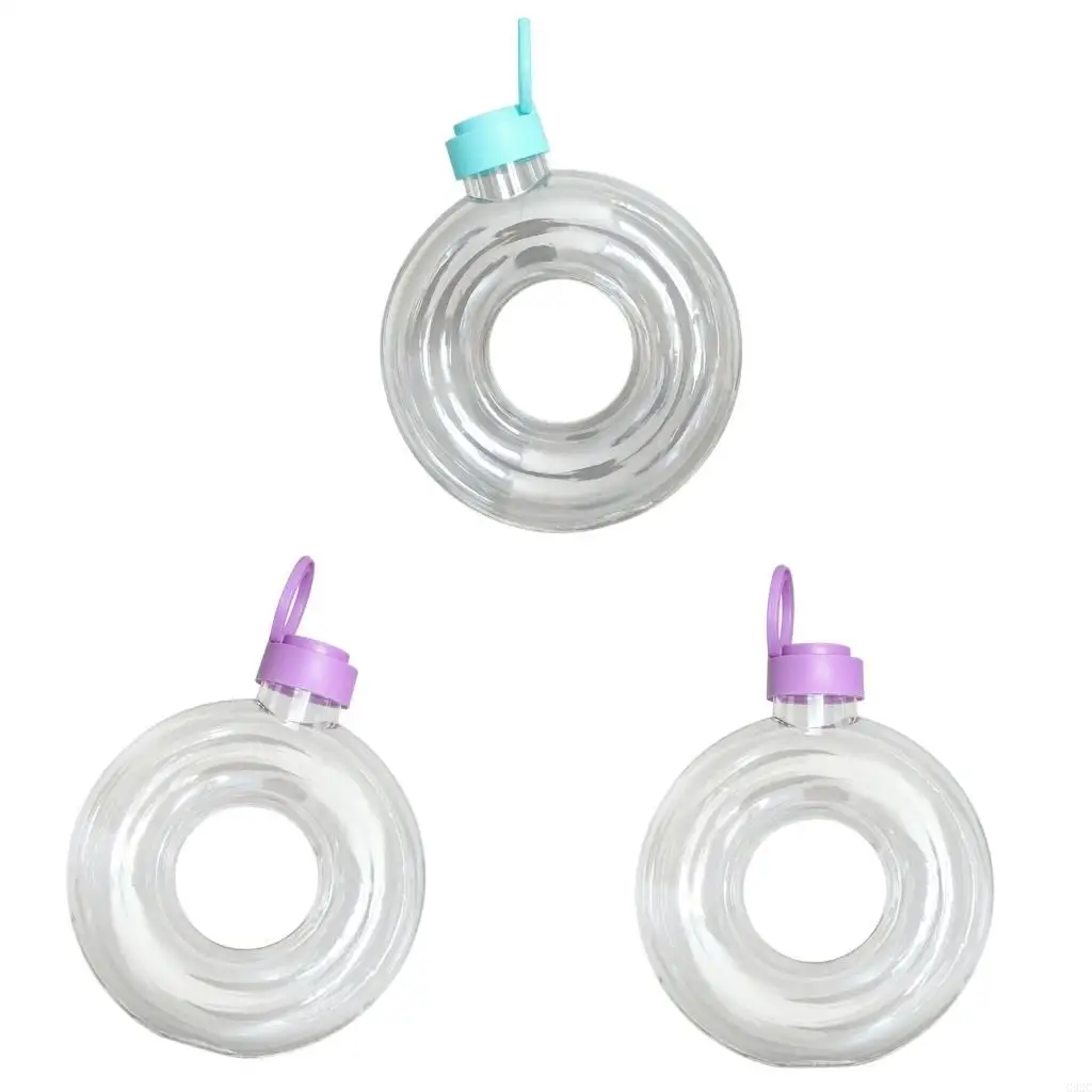 G92C Clear Doughnuts Water Bottle With Comfortable Hand Strap Beverage Container For Gym Office And Outdoor Activity