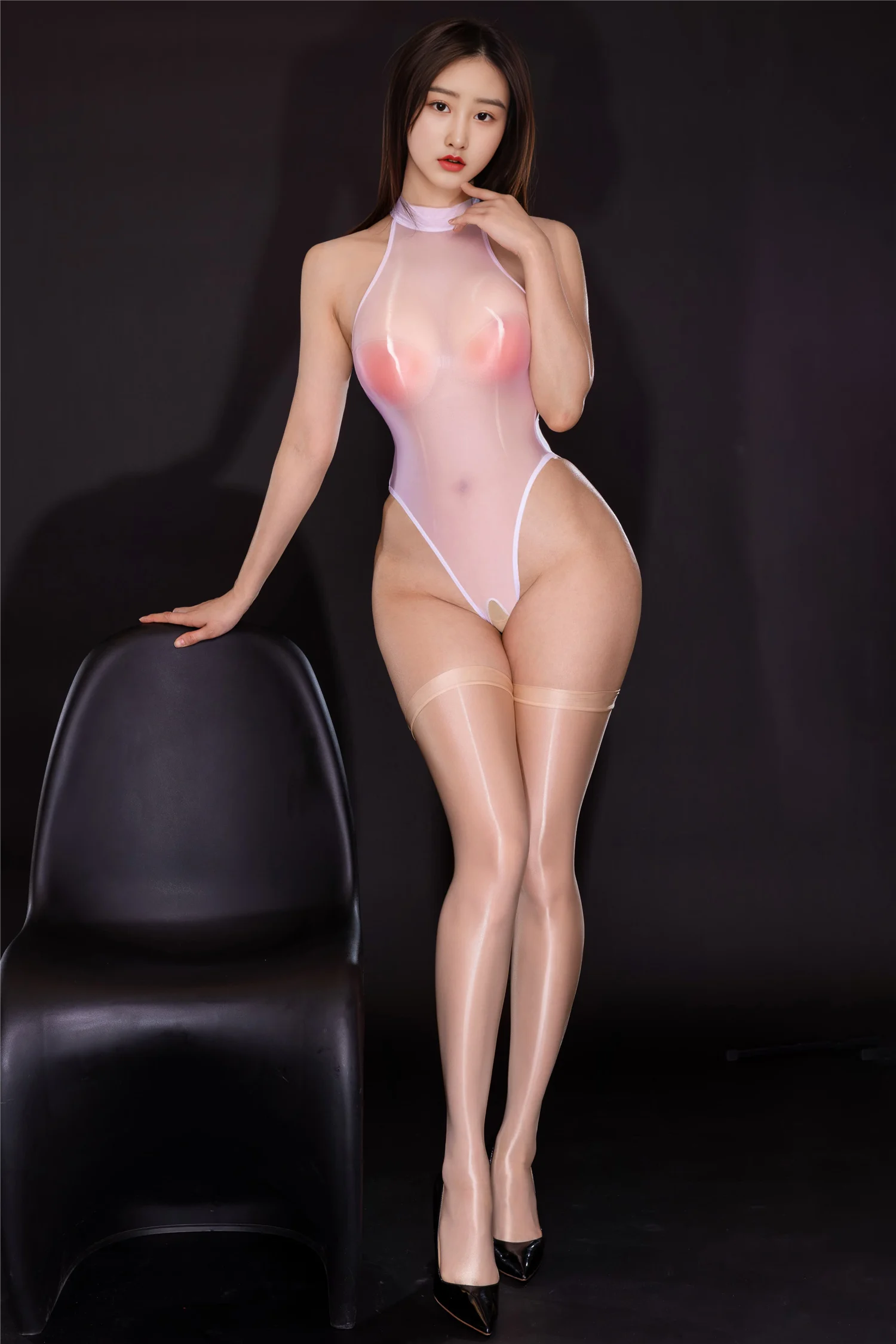 Bodysuit Selangkangan Terbuka Potongan Tinggi Tipis Mengkilap Wanita Seksi Jumpsuit Tanpa Tali Skinny Transparan Lingerie Onesies Tipis Halus Ketat