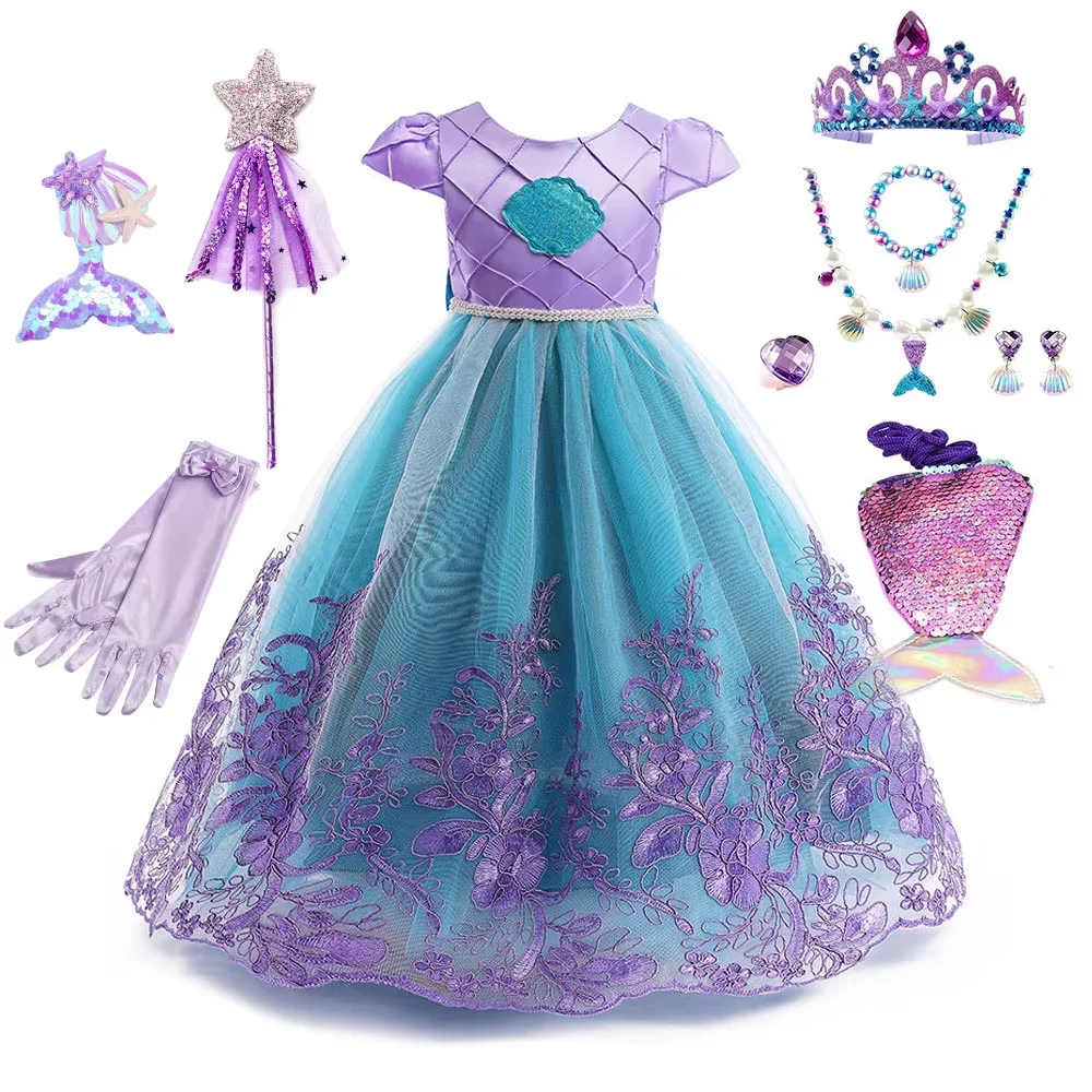 Blue Little Mermaid With Led Dress for Girl Birthday Party Princess Dress Halloween Fantasy Cosplay Ariel Tutu Dress