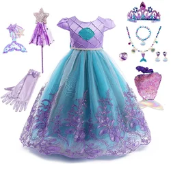 2026 Blue Little Mermaid With Led Dress for Girl Birthday Party Princess Dress Halloween Fantasy Cosplay Ariel Tutu Dress Set