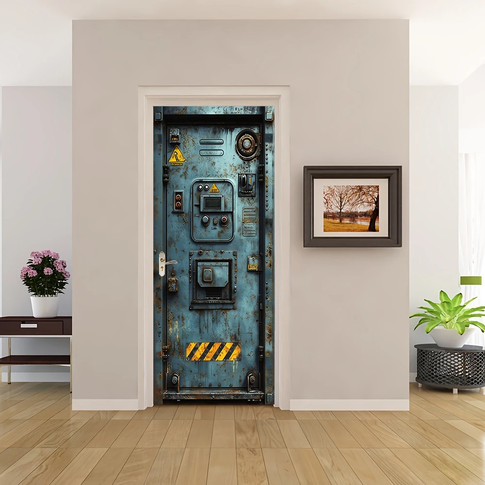 1pcs Self Adhesive Removable Vinyl Door Stickers Industrial Style Retro Metal Door Stickers Steampunk Mechanical Control Panel D