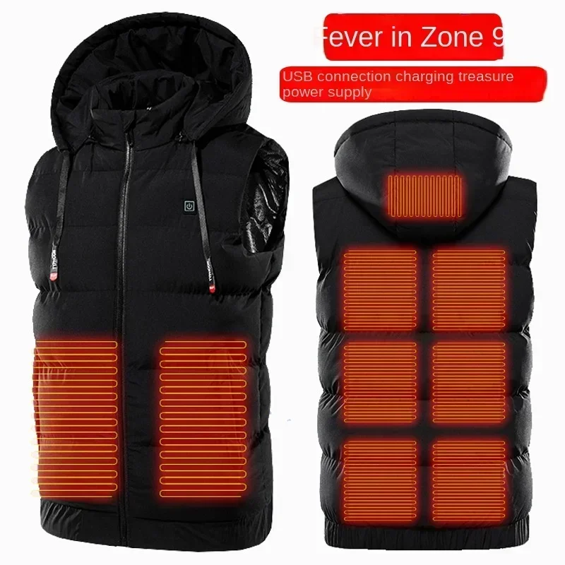 Cycling ride zone 9 Heated Vest Jacket Coat Intelligent Electric Heating Thermal Warm Clothes Winter Heated Hunting Hiking