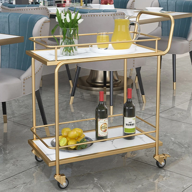 Iron Trolley Wheeled Cart Hotels Stainless Steel Double Bar Food Serving Hotel Cocktail Dining Cleaning Cozinha Small Wagon