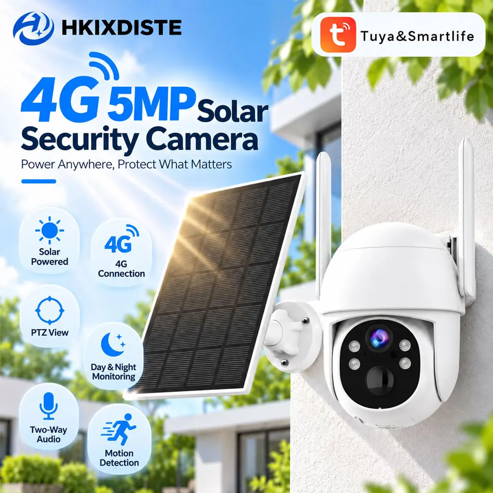 5MP 4G Free Gift One Year Data Solar Security Outdoor PTZ Cellular Camera Two-Way Audio PIR Detection Tuya SmartLife Remote View