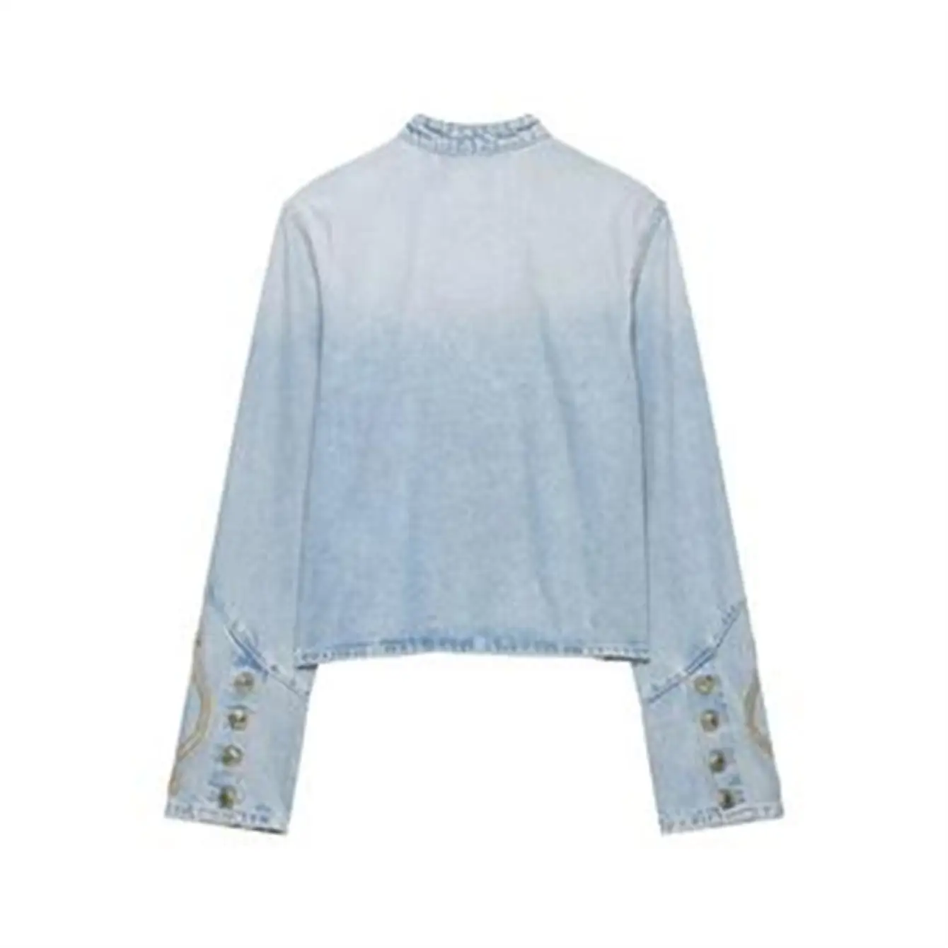 TFMLN Neue Damen-Cropped-Jeansjacke Vintage Langarm Knopfverzierung Schmaler Schnitt Eleganter Militärstil Streetwear – Detail 3