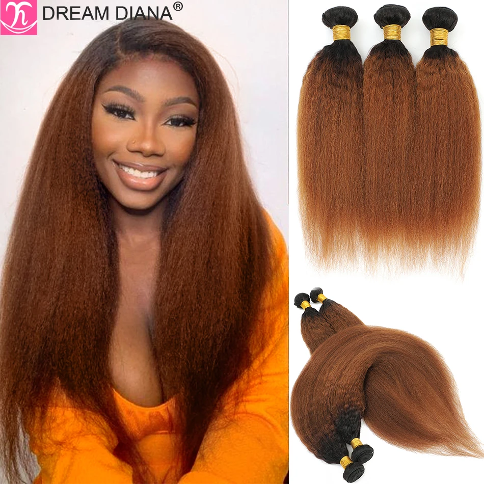 10A Ombre Kinky Straight Human Hair 1/3 Bundles 100% Unprocessed Peruvian Yaki Straight Hair Bundles Remy Kinky Hair Extensions