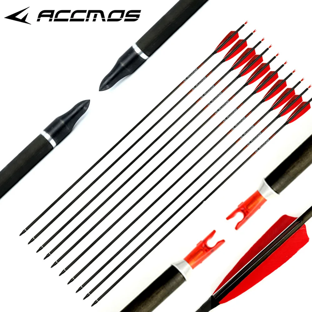 6/12pcs ID6.2mm Pure Carbon Arrows 32inches Archery Shaft Spine 250 300 350 400 500 600 700 800 Shooting Hunting Arrows