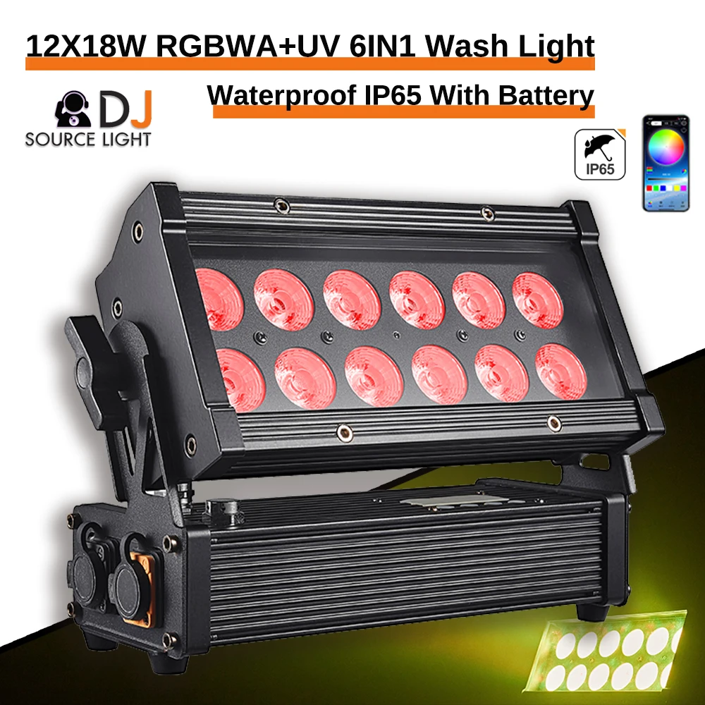 12x18W RGBWA+UV 6 in 1 LED With Battery Wash Light Waterproof IP65 Wireless APP Control Stage Light Party Wedding DJ Disco