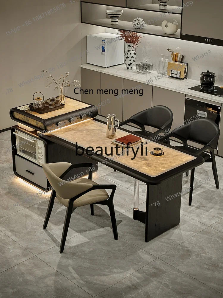 Translucent high-end island table integrated light luxury modern villa luxury house designer natural luxury stone dining table