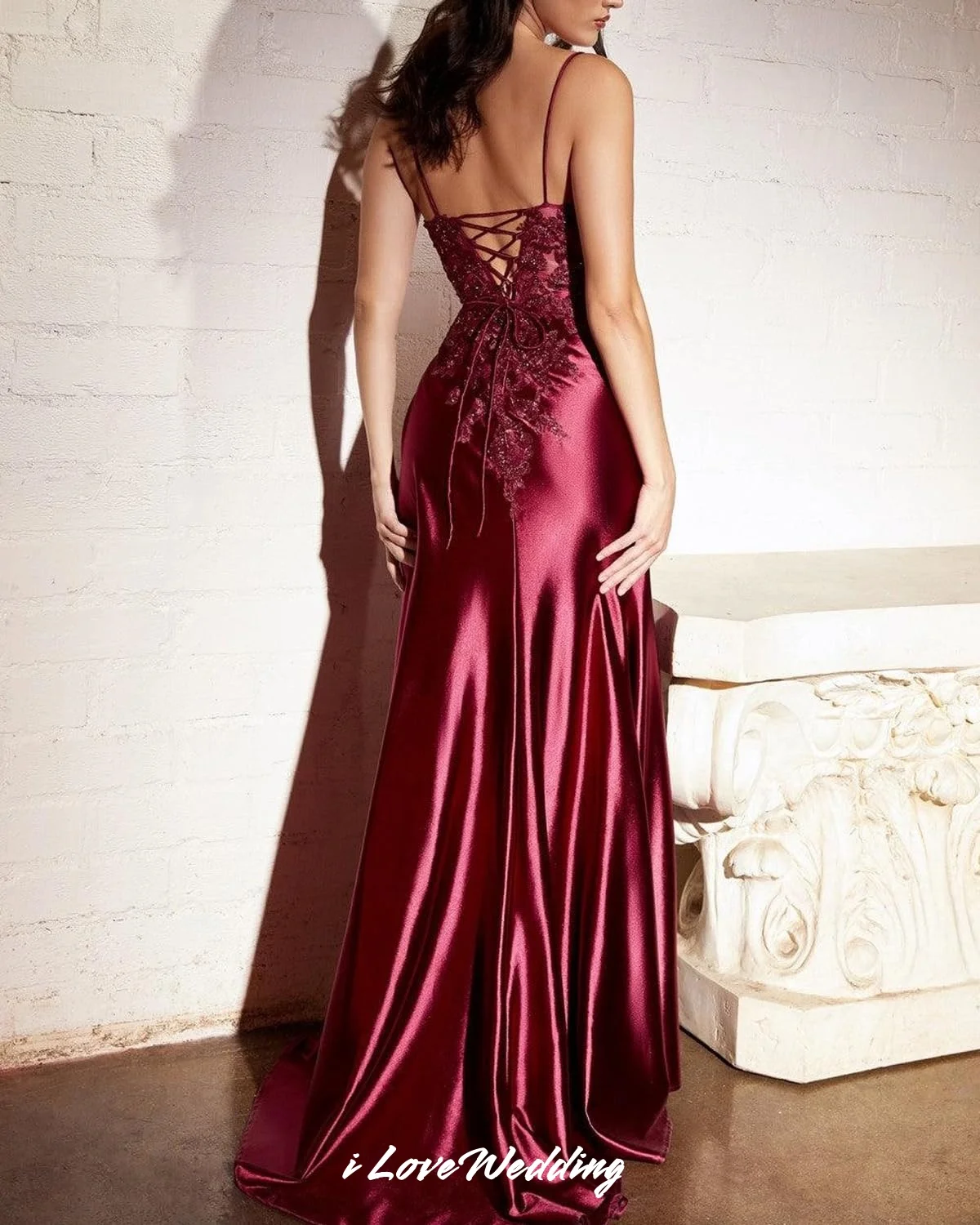 Spaghetti Straps V-Neck Women Evening Dress Mermaid Split Side Lace Appliques Sheer Corset Criss-cross Prom Dresses Customized