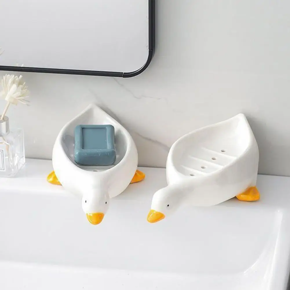 Duck Soap Box Cute Cartoon Duck Shape Soaps Holder Self-Draining Soap Dish Open Design Soap Tray for Shower Bathroom Toilet