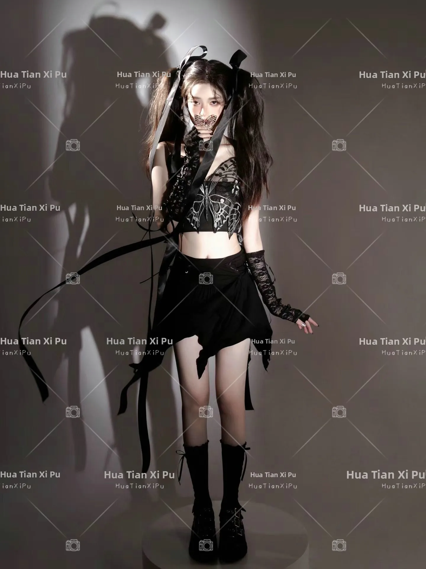 

Костюм для выступлений в тематике «Темная фея» для фотостудий, ночных клубов и сценических выступлений, в стиле «Sweet Cool», художественный, для фотосессий.