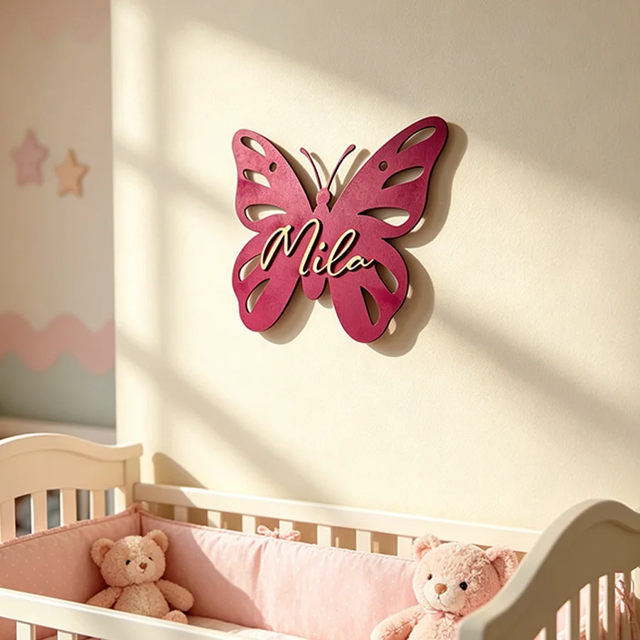 1pc Customizable Wooden Butterfly Wall Decoration Board, Wall Decoration, Baby Room Decoration, Multi Scene Decoration