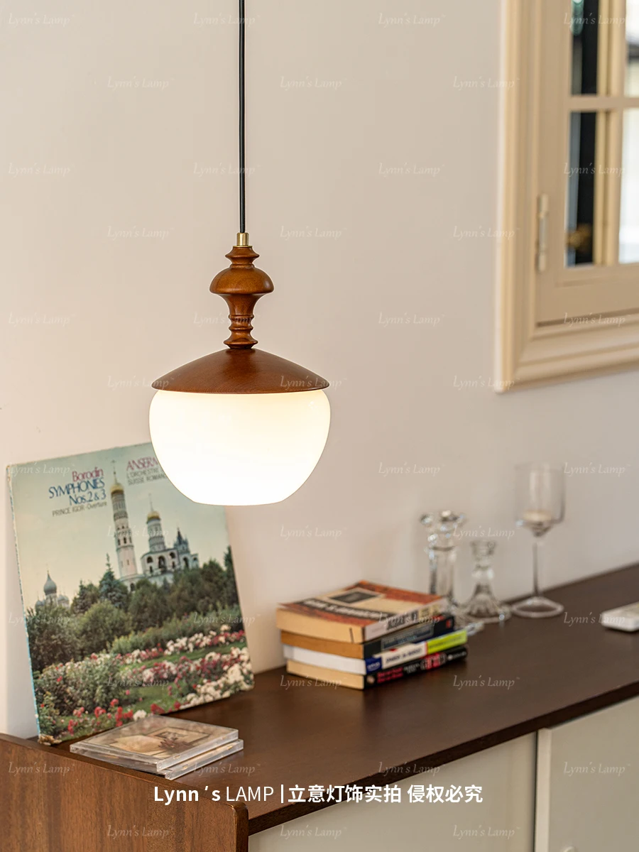 Middle ancient style bedroom pendant light solid wood chestnut wabi sabi style room restaurant homestay bedside pendant light