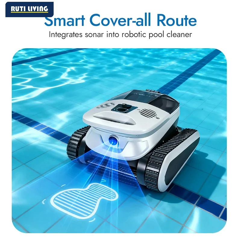 RUTI Robot Pool Cleaner 130 Mins Runtime 200m² Cleaning Area Self-Parking Function Floor Wall Waterline Cordles Cleaning